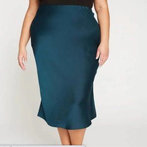 NWT Universal Standard Diane Satin Midi Bias Skirt - Deep Sea US 2XL (30-32)